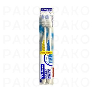 پک مسواک برس نرم تریزا Trisa مدل Pearl White - بسته 2 عددی